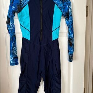 Blue and Black Long Sleeve Swimsuit